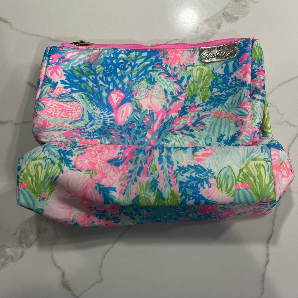 *New* Lilly Pulitzer Double Cosmetic Pouch & Mirror Set Fish My Wish